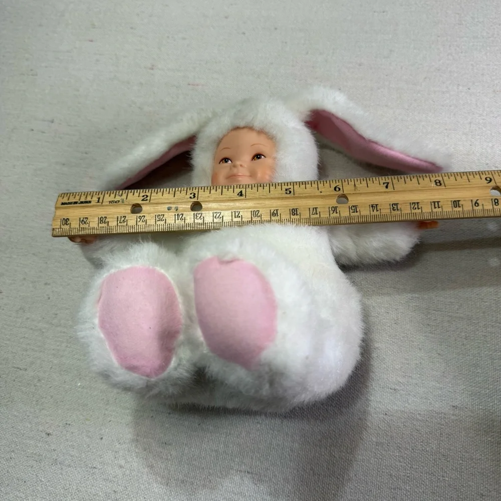 Vintage Anne Geddes Baby Bunnies White Bunny Plush Beanie Soft Toy Doll 1997
